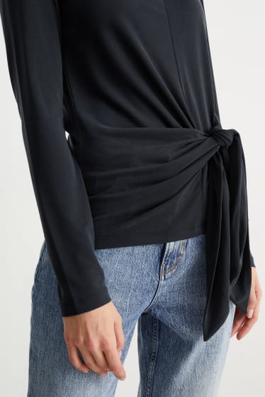Damen - Langarmshirt mit Knotendetail - schwarz