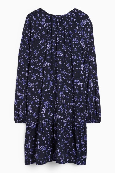 Dámské - Viskózové šaty - s květinovým vzorem - tmavomodrá
