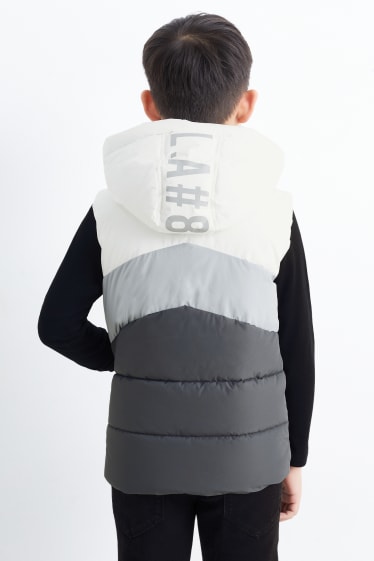 Dětské - Prošívaná vesta s kapucí - vodoodpudivá - šedá