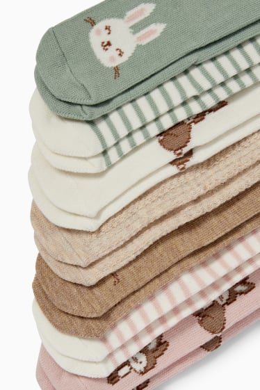 Unisexe - Lot de 7 paires - petits lapins - chaussettes pour bébé à motif - vert menthe