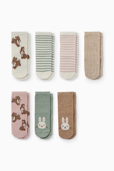 Unisexe - Lot de 7 paires - petits lapins - chaussettes pour bébé à motif - vert menthe