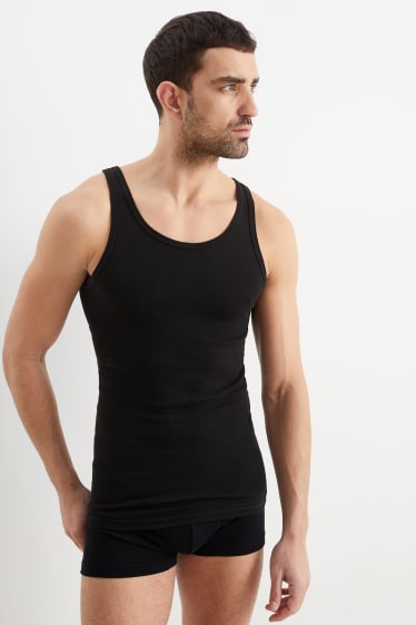 Hombre - Pack de 3 - camisetas interiores - canalé fino - sin costuras - negro