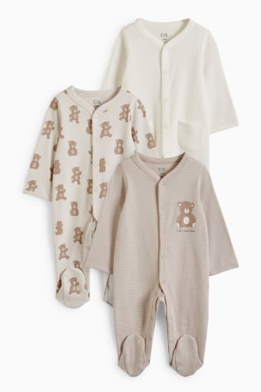 Babies - Multipack of 3 - teddy bear - baby sleepsuit - light gray