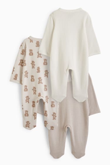 Babies - Multipack of 3 - teddy bear - baby sleepsuit - light gray