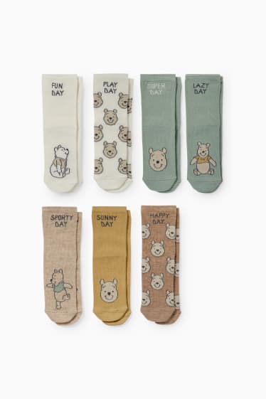 Bébés - Lot de 7 paires - Winnie l'ourson - chaussettes pour bébé à motif - vert
