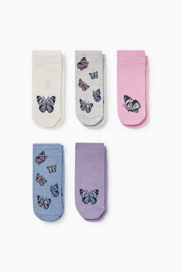 Children - Multipack of 5 - butterfly - trainer socks with motif - violet