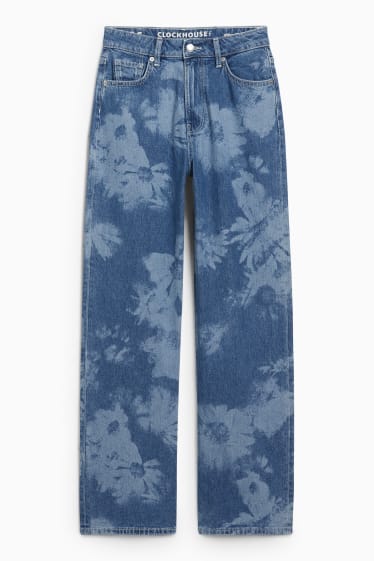 Femmes - CLOCKHOUSE - loose fit jean - high waist - à fleurs - jean bleu