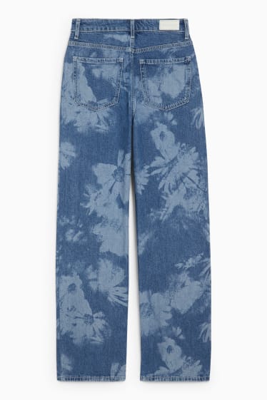 Dames - CLOCKHOUSE - loose fit jeans - high waist - gebloemd - jeansblauw