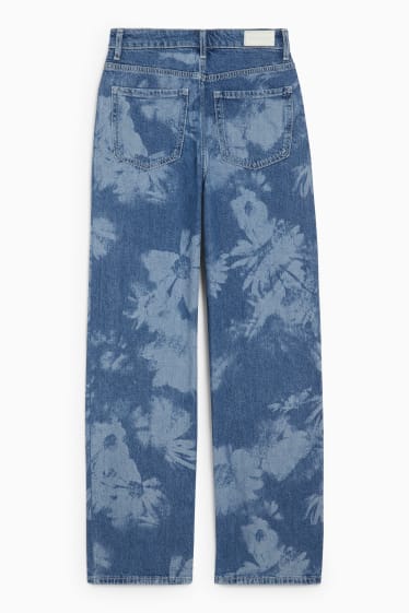 Damen - Loose Fit Jeans - High Waist - geblümt - jeansblau