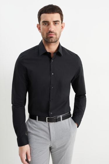 Mężczyźni - Koszula biznesowa - slim fit - bardzo długie rękawy- dobrze się prasuje - czarny