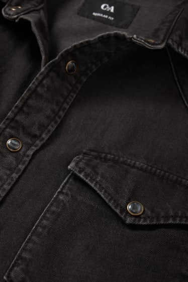 Uomo - Camicia di jeans - regular fit - collo all'italiana - nero