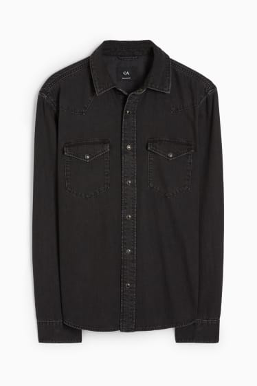 Pánské - Džínová košile - regular fit - kent - černá