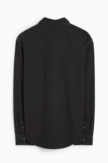 Men - Denim shirt - regular fit - kent collar - black