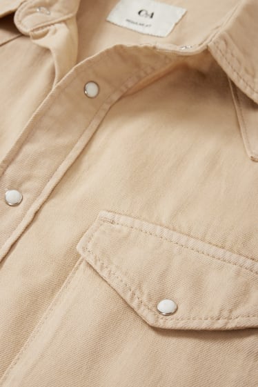 Uomo - Camicia di jeans - regular fit - collo all'italiana - beige