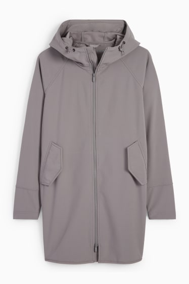 Femmes - Manteau à coquille souple à capuche - 4 Way Stretch - gris