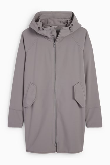 Donna - Cappotto soft shell con cappuccio - 4 Way Stretch - grigio