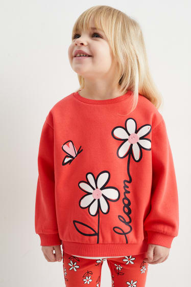 Copii - Bluză de molton - cu flori - roșu