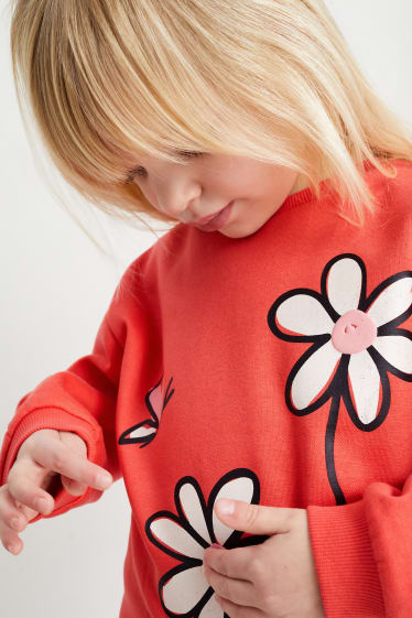Copii - Bluză de molton - cu flori - roșu