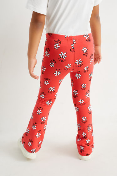 Enfants - Lot de 2 - fleur - leggings doublés de coupe évasée - rouge