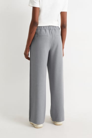 Dámské - Plátěné kalhoty - high waist - wide leg - šedá