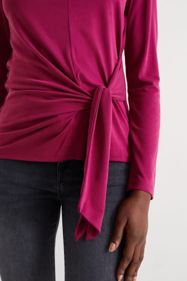 Damen - Langarmshirt mit Knotendetail - bordeaux