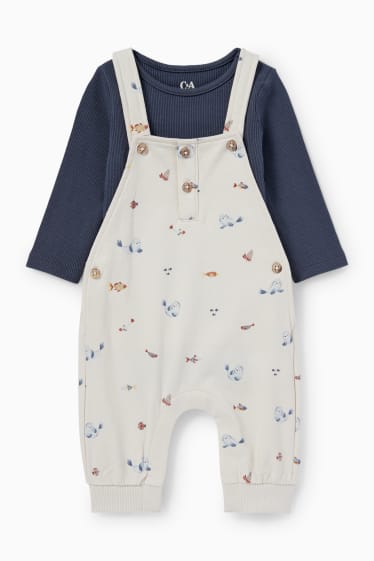 Babys - Meerestiere - Baby-Outfit - 2 teilig - dunkelblau / cremeweiß