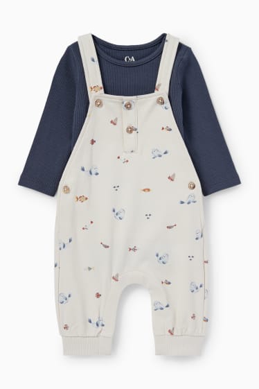 Babys - Meerestiere - Baby-Outfit - 2 teilig - dunkelblau / cremeweiss