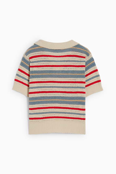 Dětské - Pletený svetr - s krátkým rukávem - pruhovaný - světle béžová