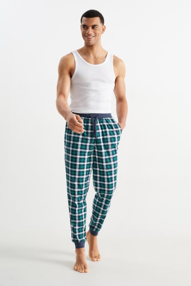 Uomo - Pantaloni pigiama di flanella - a quadretti - blu scuro