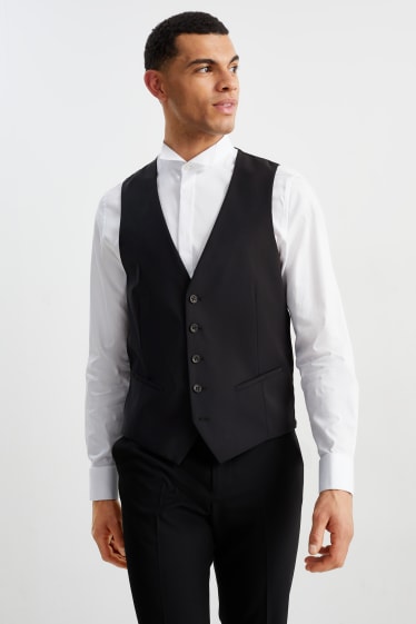 Hommes - Gilet de costume sans manches - regular fit - Flex - laine vierge mélangée - noir