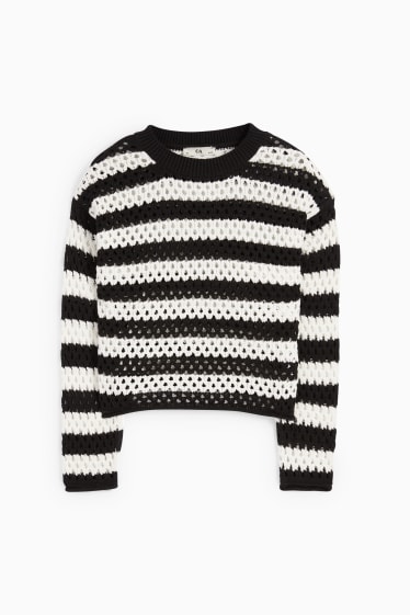 Kinder - Pullover - gestreift - schwarz / weiß