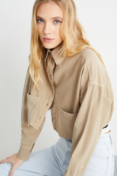Damen - CLOCKHOUSE - Crop Bluse - beige