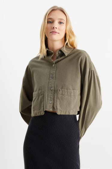 Women - Cropped blouse - khaki