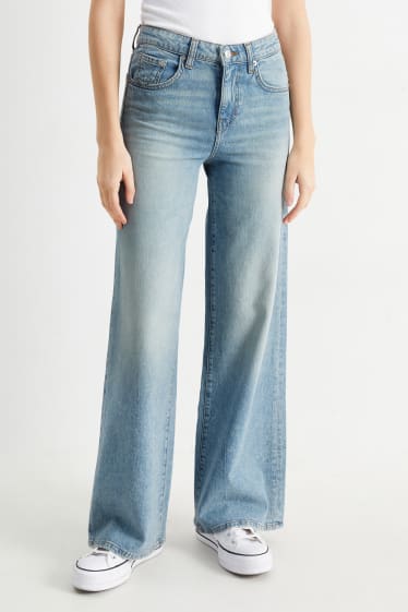 Teens & young adults - CLOCKHOUSE - wide leg jeans - mid-rise waist - denim-light blue