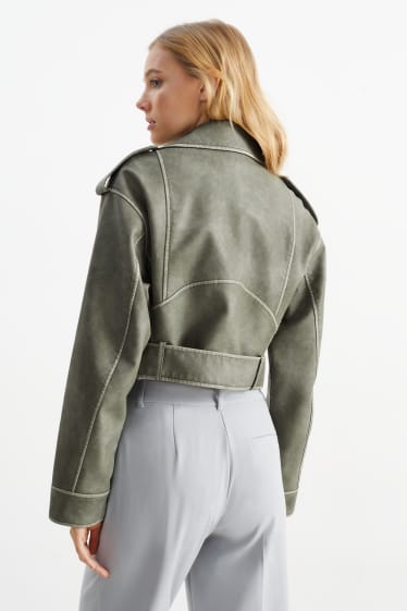 Teens & young adults - CLOCKHOUSE - cropped biker jacket - faux leather - light green