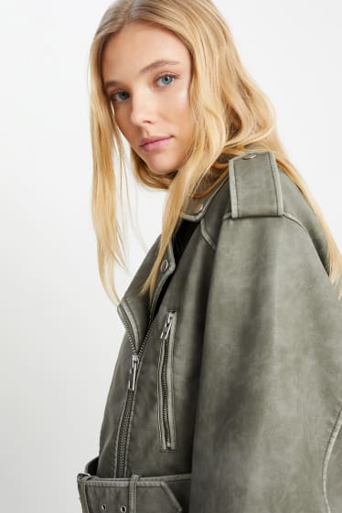 Teens & young adults - CLOCKHOUSE - cropped biker jacket - faux leather - light green