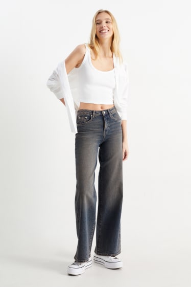 Women - CLOCKHOUSE - wide leg jeans - mid-rise waist - denim-brown
