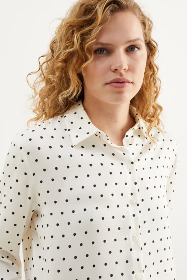 Femei - Bluză office - cu buline - alb-crem
