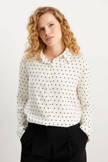 Dames - Business-blouse - met stippen - crème wit