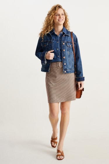 Mujer - Minifalda con cinturón - de cuadros - marrón claro
