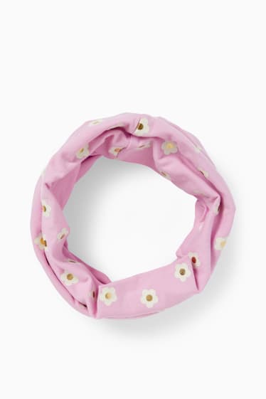 Kinder - Loop Schal - geblümt - pink