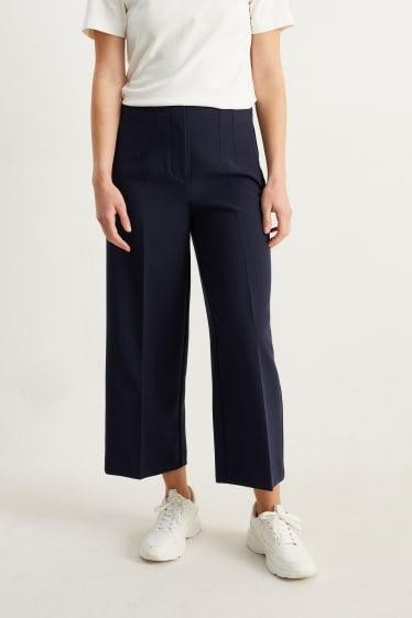 Donna - Pantaloni di stoffa - vita alta - gamba ampia - blu scuro
