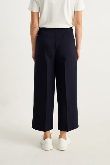 Dames - Pantalon - high waist - wide leg - donkerblauw