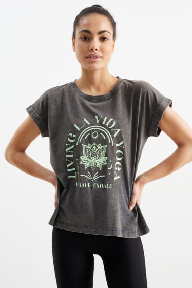 Dames - T-shirt - yoga - donkergrijs