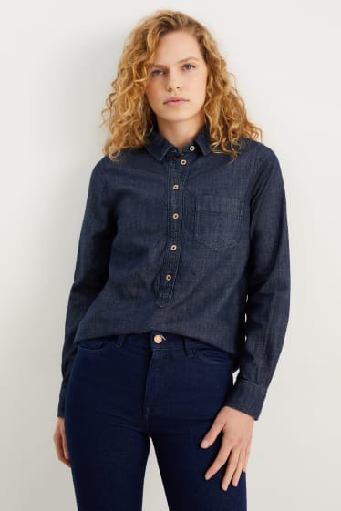 Dames - Spijkerblouse - jeansdonkerblauw