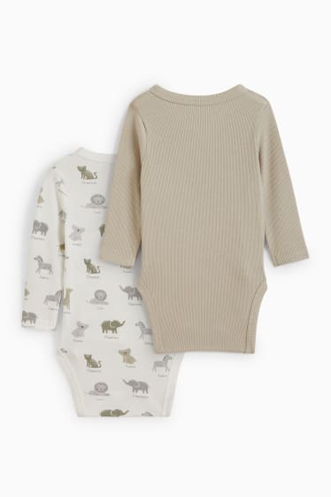 Babies - Multipack of 2 - wild animals - baby wrapover bodysuit - cremewhite