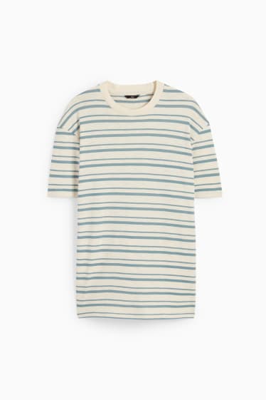 Heren - T-shirt - gestreept - beige / blauw