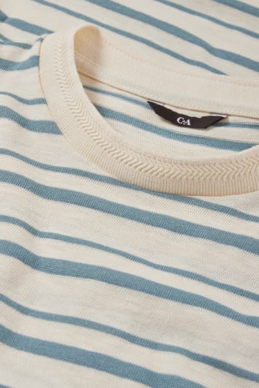 Men - T-shirt - striped - beige / blue
