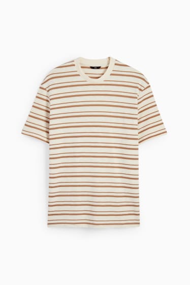 Hommes - T-shirt - à rayures - beige / marron