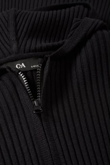 Copii - Cardigan tricotat cu glugă - negru